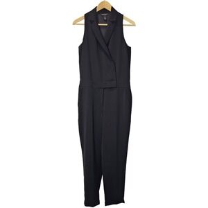 WHBM Black Sleeveless Collared Jumpsuit Size 4 Cuffed Tapered Straight Office